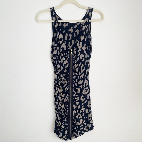 JAYGODFREY leopard animal print silk mini dress zipper back black 6 mob wife - Picture 4 of 13